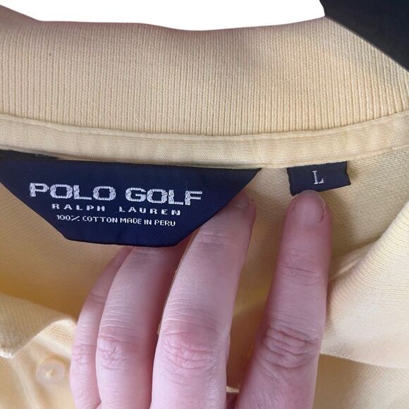 Vintage Polo Golf Ralph Lauren Short Sleeve Polo Shirt Yellow w/ Navy Blue Pony - Picture 2 of 6